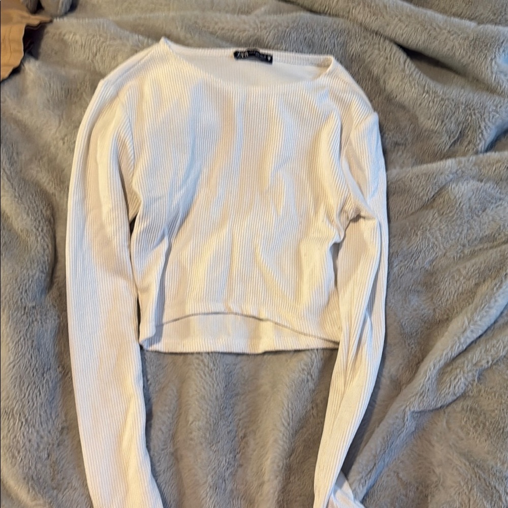 White Long Sleeve Ribbed Top